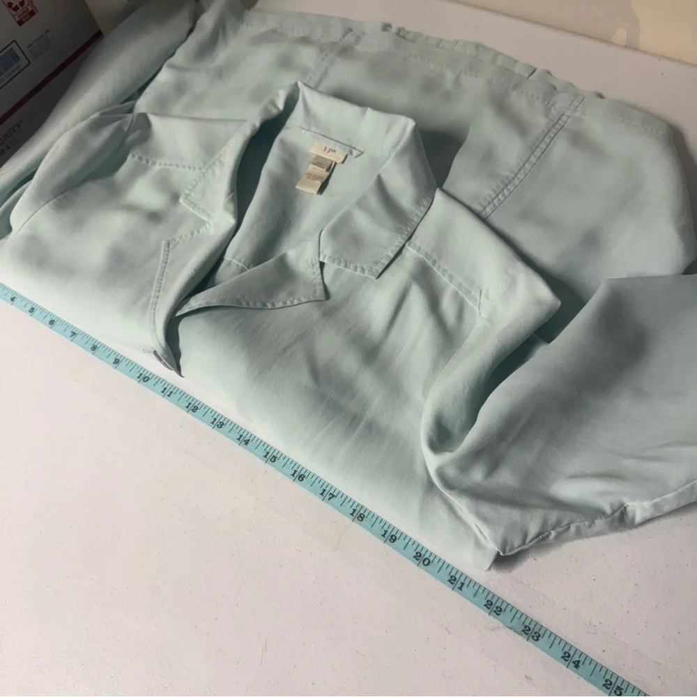 J.Jill‎ Mint Teal Button Up 100% Silk Light Weight Blazer top blouse Size 14P